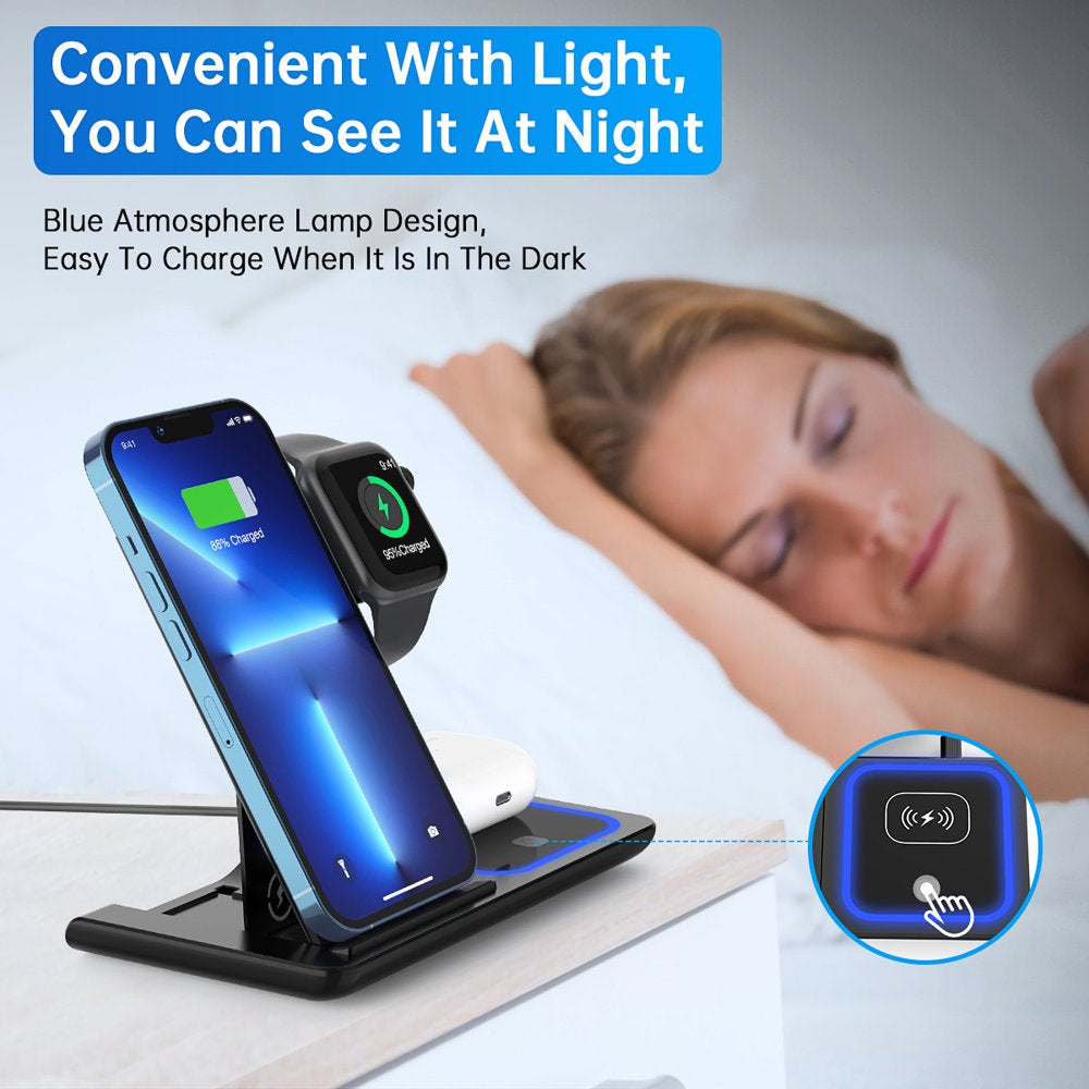 3- in -1 Wireless Charger 18W Fast Charger Pad Stand Charging Station Dock 