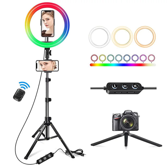 13" LED RGB Selfie Ring Light W/ Mini & Extendable Tripod Stand