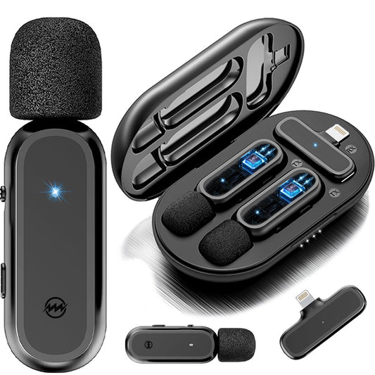 2 Pack Wireless Microphones for Iphone- Ipad W/Charging Case,Plug-Play Mini Microphone